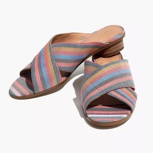 Madewell Ruthie Crisscross Mule Rainbow Stripe Sandals Sz 9 Wooden Heel